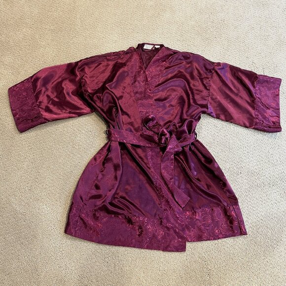 Victoria's Secret Other - VS Victorias Secret Robe Kimono Gold Label OS Satin Wrap Short Berry Vintage Y2K